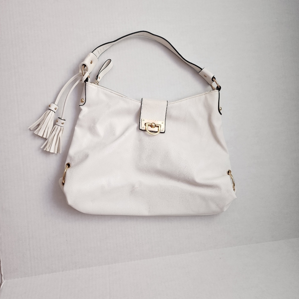 White faux leather tote